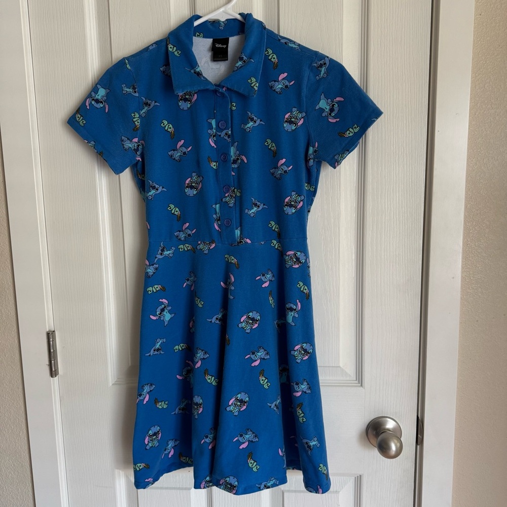Disney Stitch & Scrump Collared Skater Dress | Size XS | Blue Fit & Flare